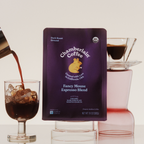 Organic Espresso Dark Roast Coffee Blend Ground Product Shot Front Lifestyle